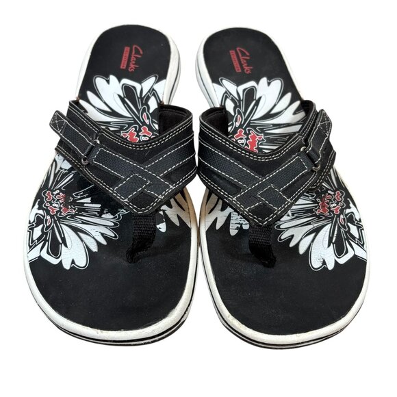 Clarks Breeze Mila Thong Sandals Adjustable White Black Comfort Slides Walking - Picture 1 of 7